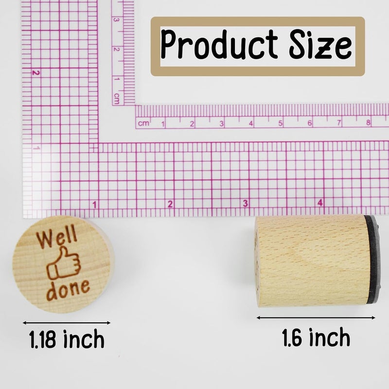 happylain 6 PCS Round Wood Rubber Stamp for School Teachers English Toy Stamp - Image 2